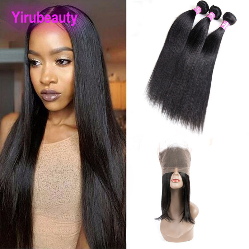 

Brazilian Virgin Hair 360 Lace Frontal Straight Hair Baby Hair Pre Plucked Straight 4 Pieces/lot Natural Color