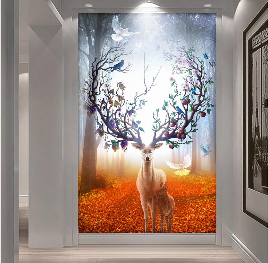 

WDBH 3d wallpaper custom photo Fantasy Forest Elk porch background room home decor 3d wall muals wallpaper for walls 3 d, Non-woven