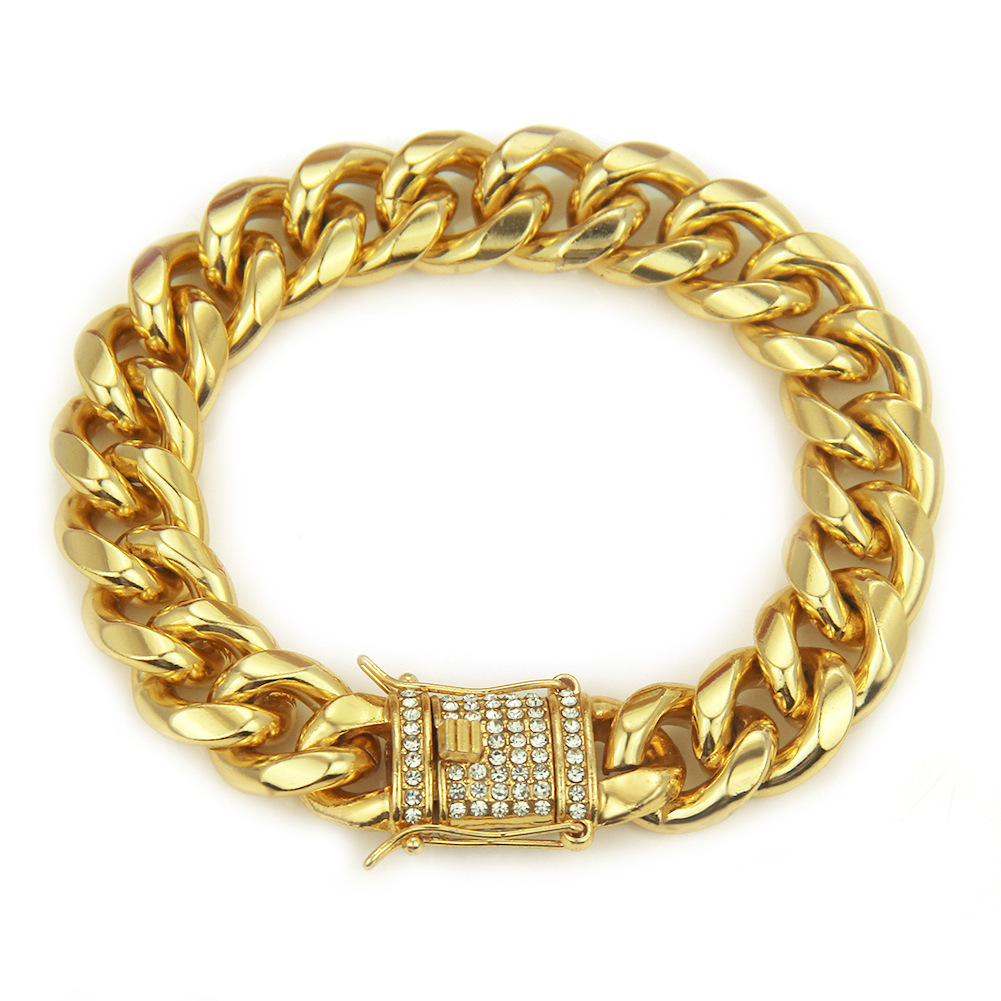 

Bracelet Man Diamond Buckle Golden Cuba Bracelet Clubbing Nightclub Accessories