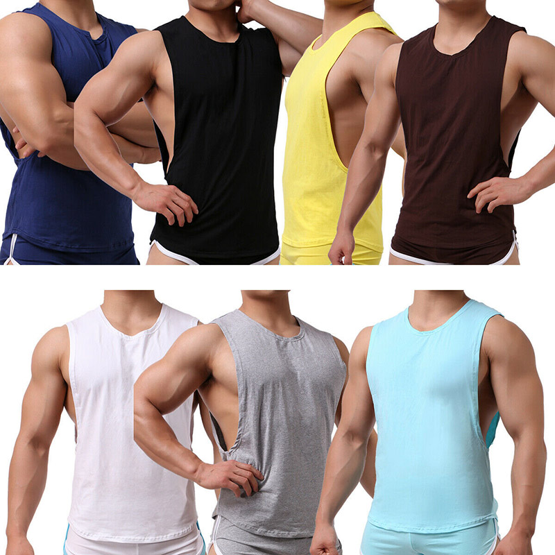 

Men Tank Tops Sexy Split Side Sleeveless Undershirts Loose Gym Sports Fitness Vest Sleepwear Singlet Bodybuilding Workout Shirts, Brown