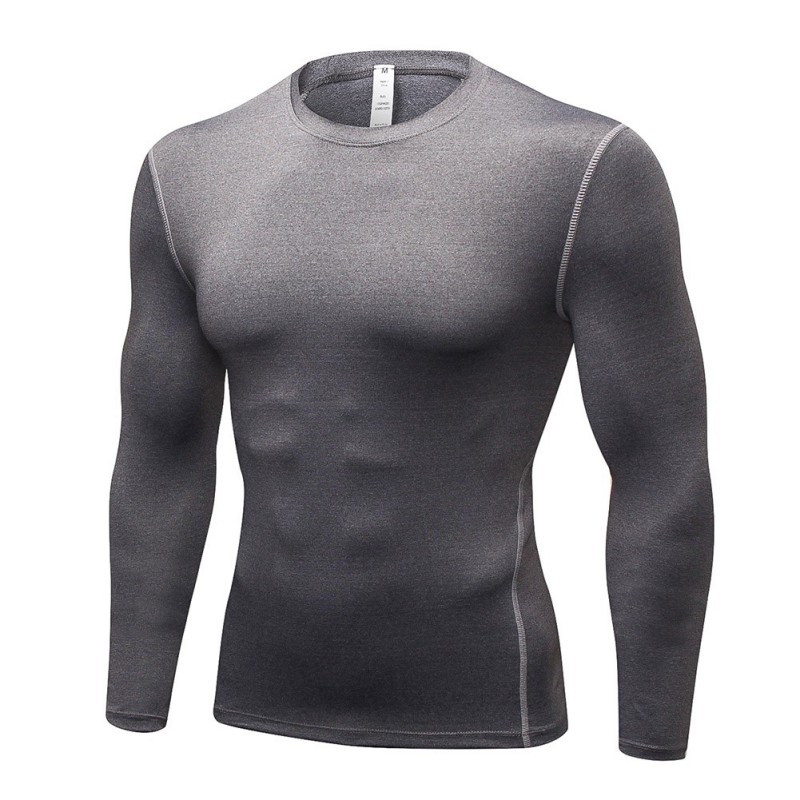 

Men's tight-fitting Exercise Fitness Running Long Sleeves Wicking quick-drying long-sleeved Shirt T-shirt Clothes, Red