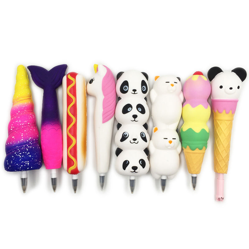 

New Squishy Unicorn Cat Ice Cream Panda Bun Pen Cap Stationery Pencil Holder Toppers Slow Rising Squeeze Children's Day Gift Toy