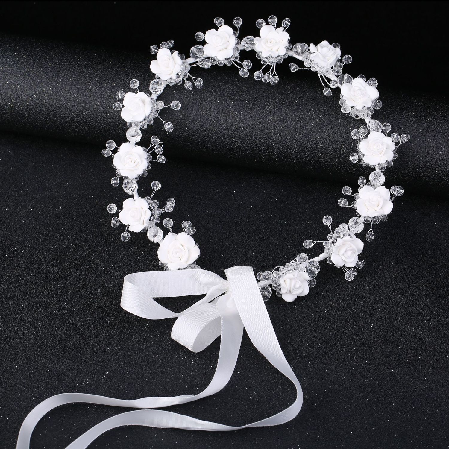 

Korean Bride Manual Headwear White Manual Crystal Soft Ceramic Head Flower Korean Marry Hair Ornaments Wedding Dress Frontlet