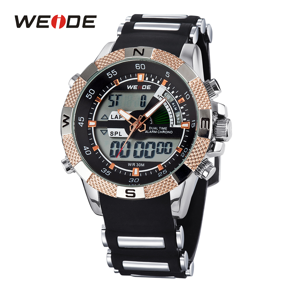 

WEIDE Mens Luxury Sports Quartz LED Watches Army Stopwatch Analog Digital Wristwatch Silicone Strap Band Digital Wristwatches WH1104, Black