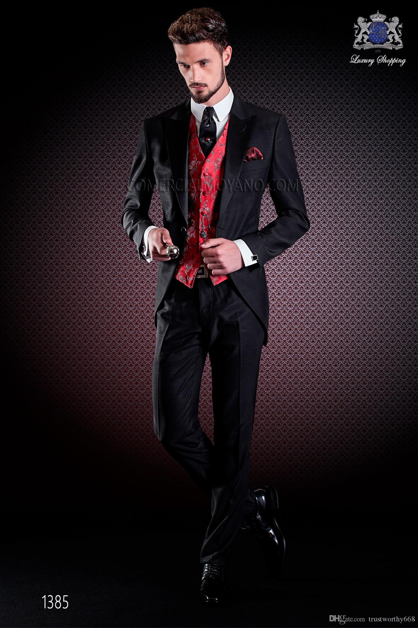 

New Arrival One Button Groomsmen Peak Lapel Groom Tuxedos Men Suits Wedding/Prom Best Man Blazer ( Jacket+Pants+Vest+Tie) 200, Same as image