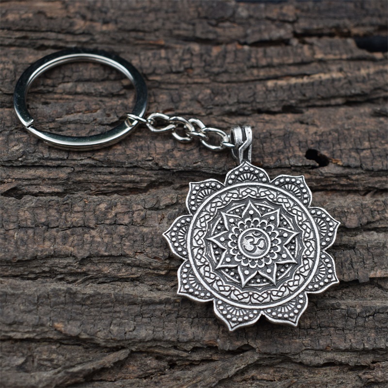

12pcs Flower of Life Lotus Mandala Keychain Ancient Zen Buddhism Amulet spiritual jewelry