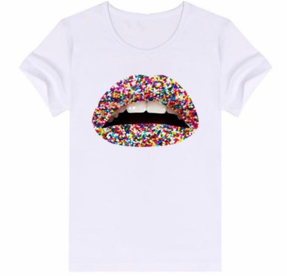 

Lips Printed Womens Designer Tshirts Cotton Breathable Plus Size Womens Tops Summer Street Style Female Fashion Clothing