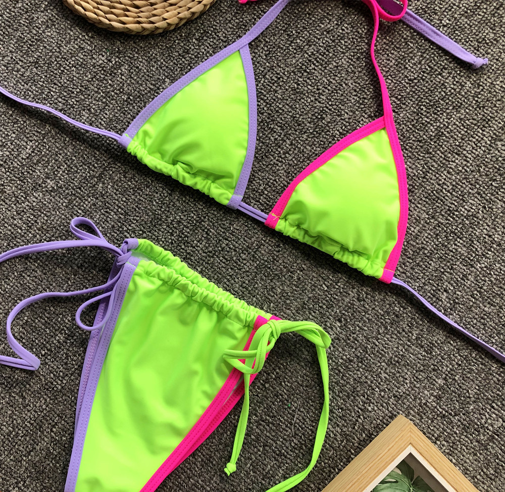 2020 Candy Color Thong Bikini Set Push Up Triangle Swimsuit Brazilian Biquini Female Swimwear 