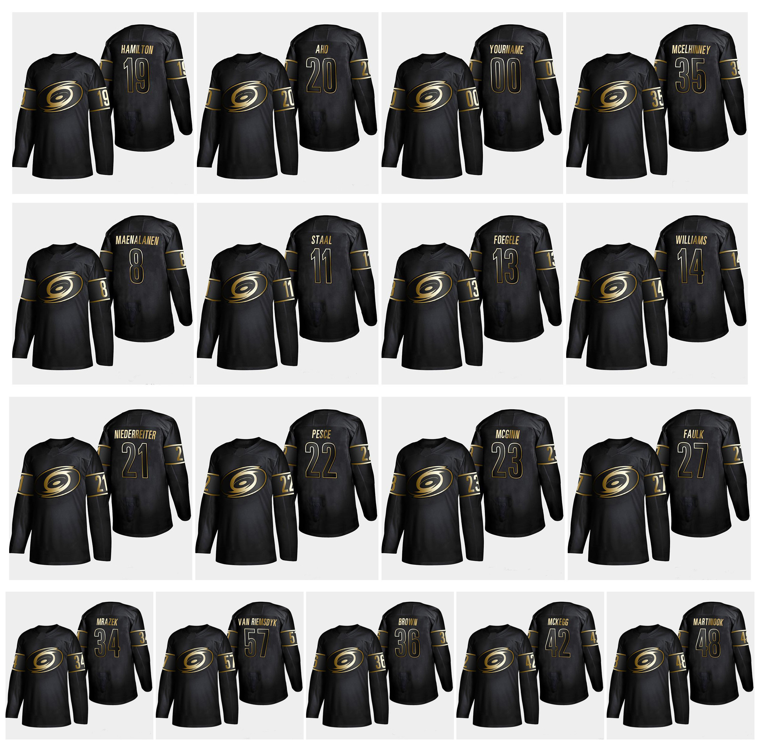 

2019 Golden Edition Carolina Hurricanes Jersey 20 Sebastian Aho 14 Justin Williams 19 Dougie Hamilton 37 Andrei Svechnikov 74 Slavin Hockey, As pic
