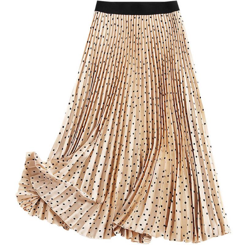 

Women' High Waist Pleated Skirts Summer Polka Dots Elastic Midi Skirt 2020 New Casual Harajuku A-line Skirts Black Apricot Jupe