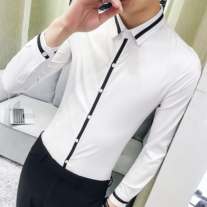 

Men Party Shirt Brand Male High Quality Long Sleeve Shirts Casual Slim Fit Black White Man Dress Shirts Plus Size 5XL, Dress shirt black