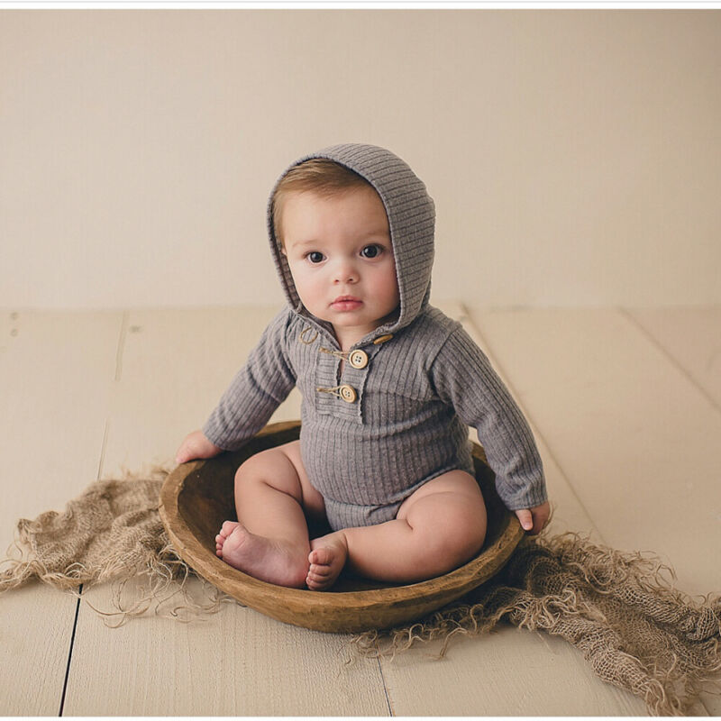 

Newborn Baby Girl Boy Long Sleeve Hooded Romper Solid One-Pieces Outfits Clothes