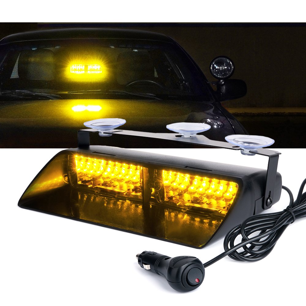 

16 LED High Intensity LED Law Enforcement Emergency Hazard Warning Strobe Lights For Interior Roof/Dash / Windshield With Suction Cups, Amber