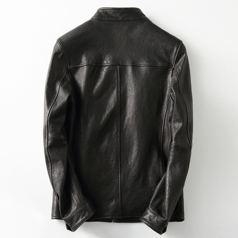 

Spring Vintage Genuine Men Autumn Real Sheepskin Coat Mens Leather Jacket Veste Cuir Homme KFS22M022 KJ2280, Black
