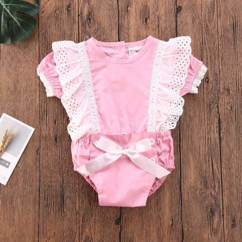 

Summer Newborn Kids Baby Girl Clothes Lace Tutu Romper Jumpsuit Bodysuit Outfits 0-24 Months, Pink