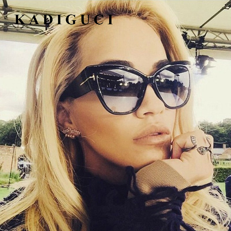 

KADIGUCI New Fashion Brand Designer Tom Cat Eye Sunglasses Women Oversized Frame Vintage Sun Glasses oculos de sol UV400 K332, White;black