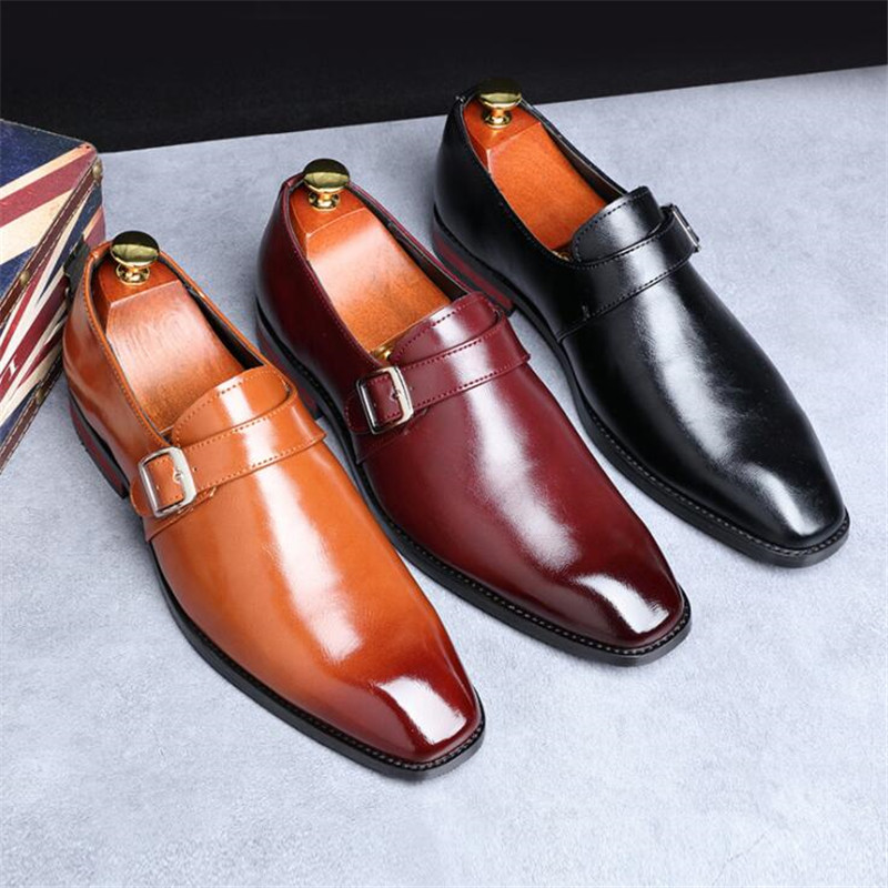 

New Men's Business Dress Shoes Single Buckle Slip-On Gentleman Shoes Men Formal Oxfords Monk Strap Shoes