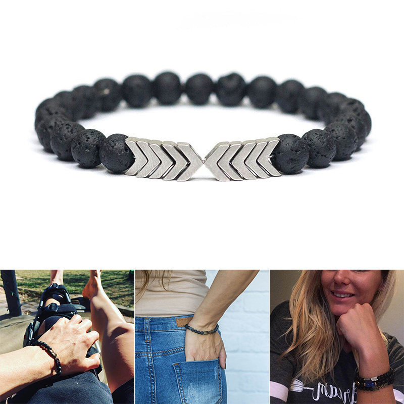 

Charm Bracelets Sacred Arrow Nature Lava Stone Diffuser Men Women Bracelet Health Care FS99