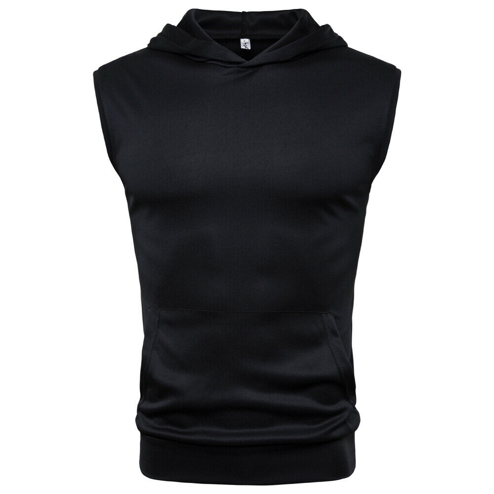 T-shirt sans manches à capuche pour hommes Bodybuilding d'été Gilets Sportswear Entraînement solide doux Casual T-shirt à capuche Vêtements pour
