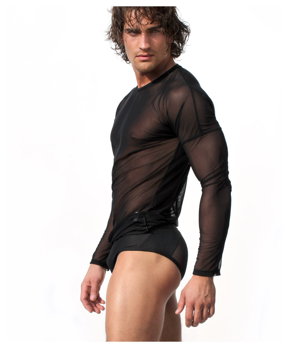 camisa de malla negra hombre