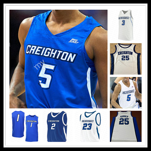 

College 2021 New Men Creighton Basketball Jersey Ty-Shon Alexander Christian Bishop Jacob Epperson Antwann Jones Mahoney Zegarowski Korver, White