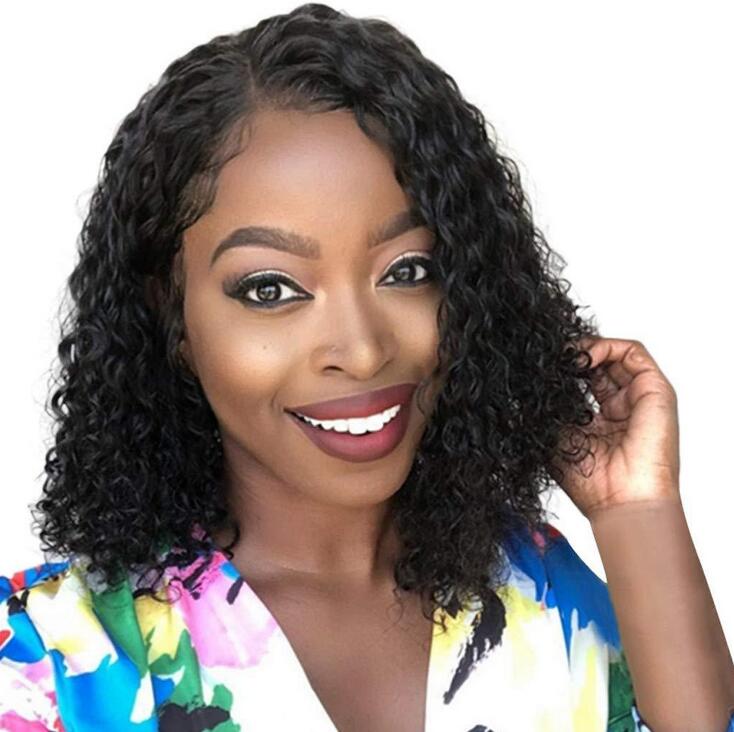 

The best-selling low-cost black small curly hair wigs African women's fashion oblique bangs high-temperature silk chemical fiber hoods