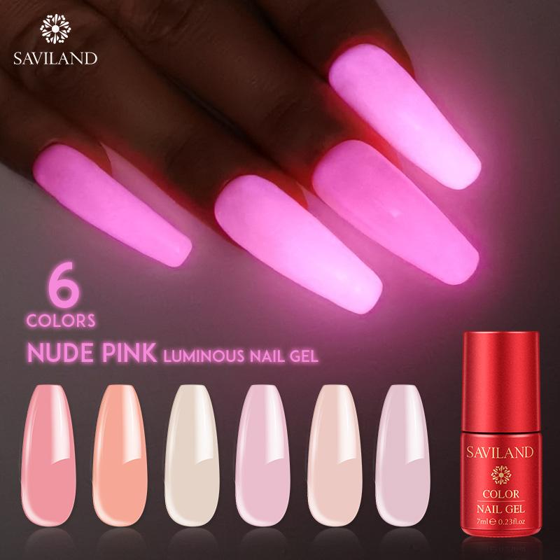 

SAVILAND Nude Pink Glow In Dark Gel Nail Polish Colorful Luminous Gel Lacquer DIY Soak Off UV Semi Permanent Nails Art Design, Multi