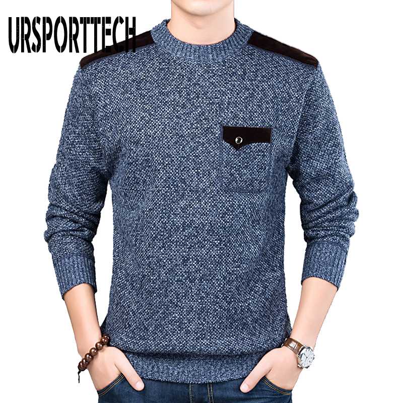 

URSPORTTECH New Knitted Sweater Men Pullover Slim Fit Jumpers O-Neck Autumn Korean Casual Male Clothing Regular Sweater for Men, Light gray