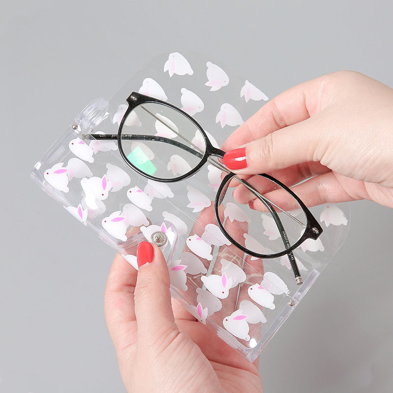 

1Pcs Kawaii Transparent Plastic Eye Glasses Protector Case Metal Button Sunglasses Box Fruit Animal Pencil Case Office Supplies