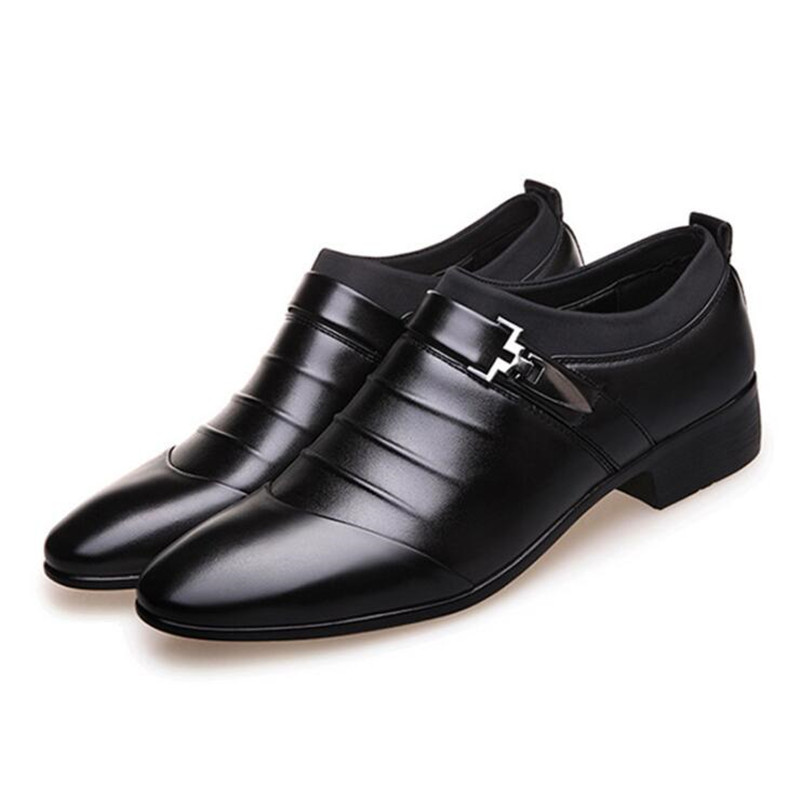 

Fashion PU Leather Slip-On White Wedding Shoes Casual Driving Party Flats Men's Dress Shoes Business Office Oxfords, Black