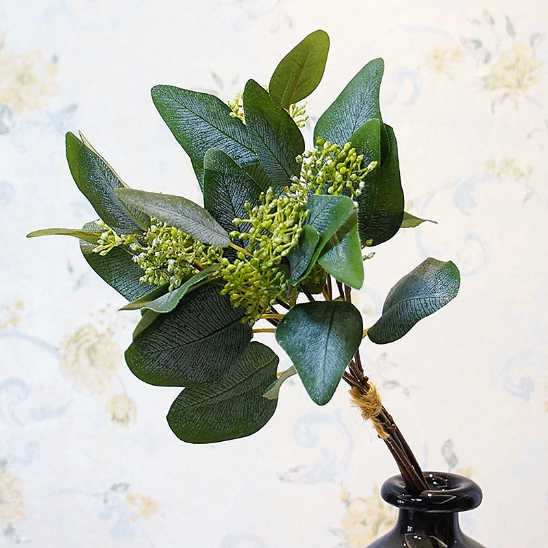 

5 Branches With Fruit Oval Eucalyptus Leaves Bunch Of Leaves Home Decoration Ornaments Fake Flowers Artificial Flower Plants QW8, Green