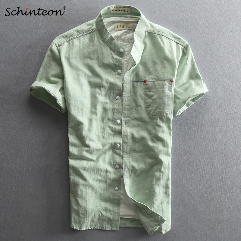 

Comfortable 2019 Men Summer Shirt Cotton Linen Short Sleeve Slim Male Top Quality Fast Shipping, Green