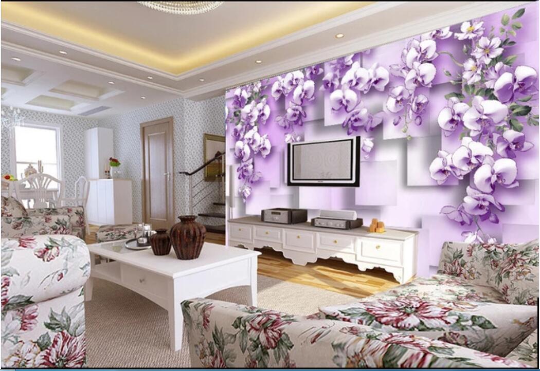 

3d wallpaper custom photo murals Living room 3D purple flower vine TV background wall picture decor wall art pictures, Non-woven fabric