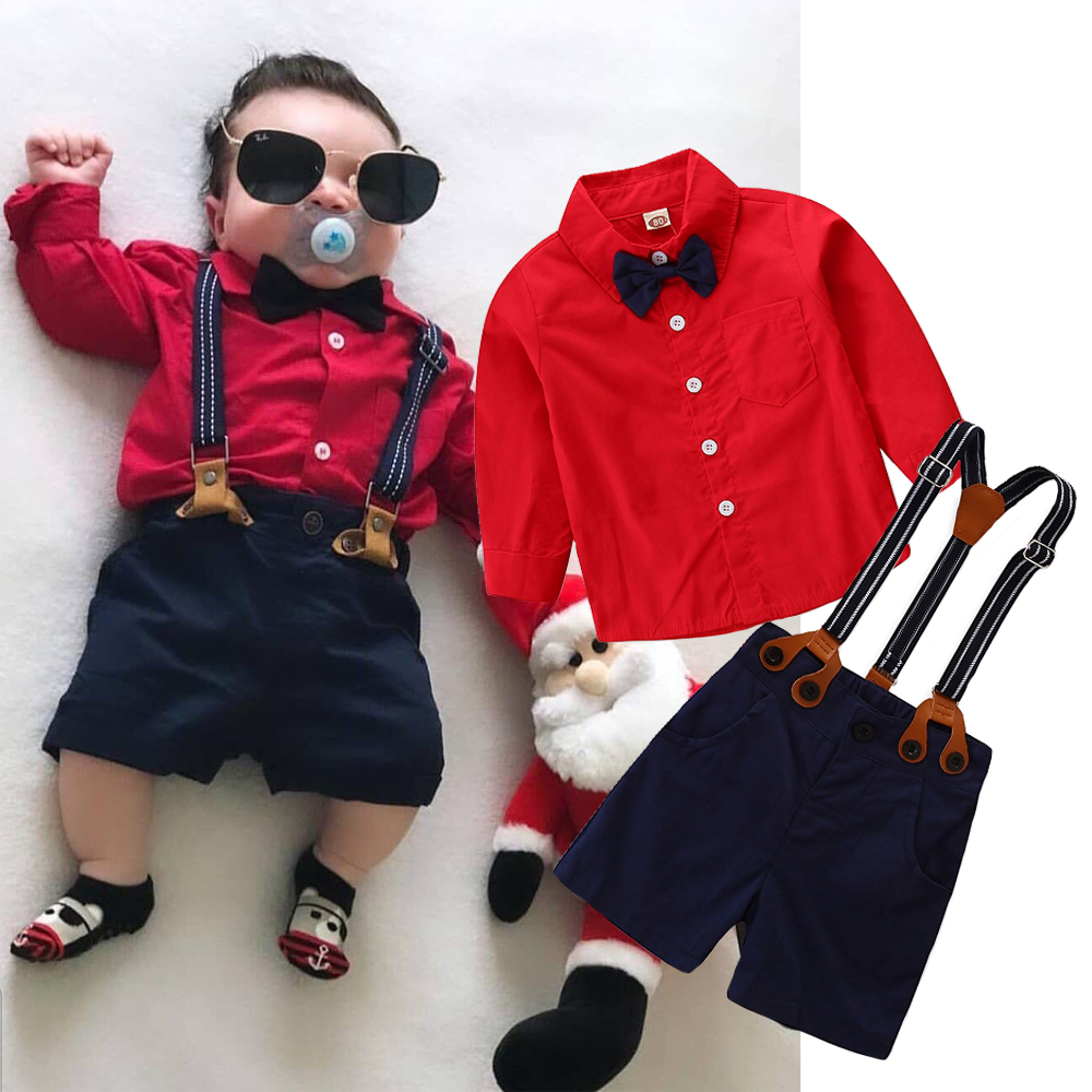 

Toddler Boys Clothing Set Pure Color Baby Suit Shirt Suits Bib Short Pants Formal Wedding Party Boy Clothes 1-5Y, As the picture