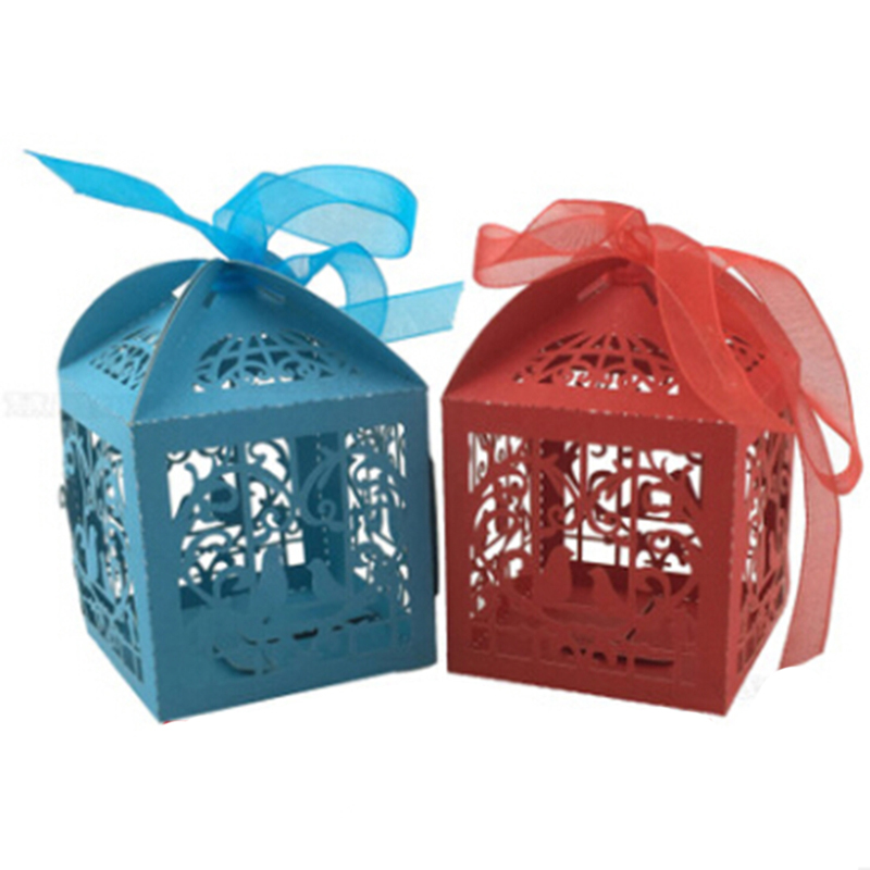 

10 Pcs Hollow Cut Mini Bird Cage DIY Candy Cookie Gift Boxes with White Ribbon Romantic Wedding Party Favor Decor Supplies