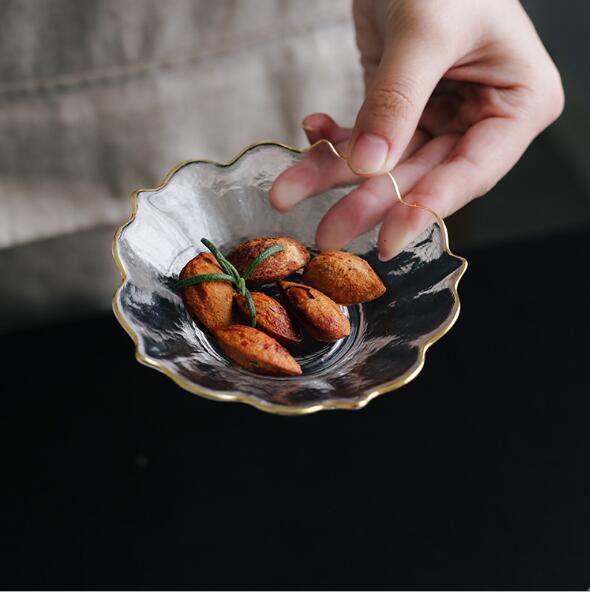 Saucer dishes Creative transparent Phnom Penh plates fruit snack golden Glass Saucers special tableware set-image-518717981
