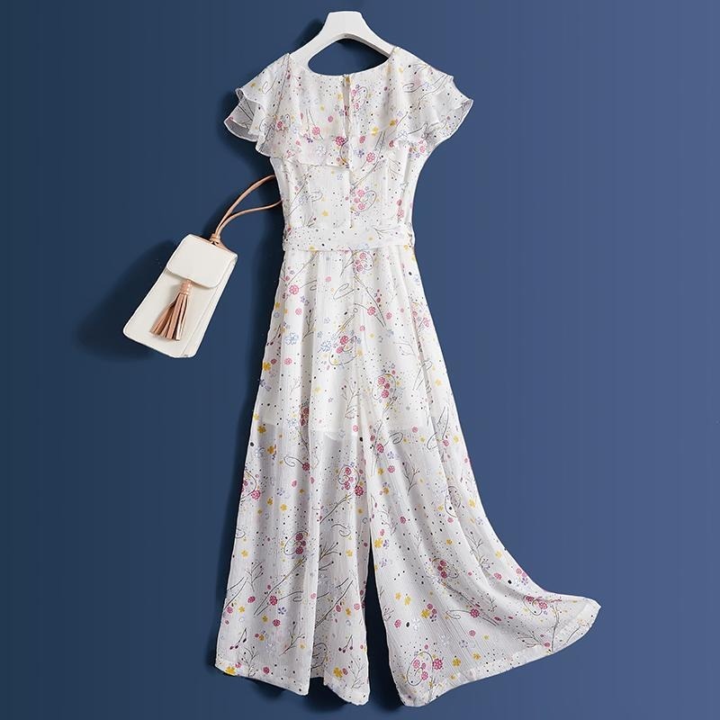 

2020 New Summer Women Korean Floral Print Jumpsuits Female Elegant Stylish Overalls Straight Beach Wear Romper Playsuit T01, Dark blue