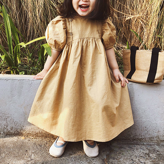 

Kids Girls Vintage Princess Dress Puff Sleeve High Waisted Dresses Children Baby Girl Dress, As the picture show