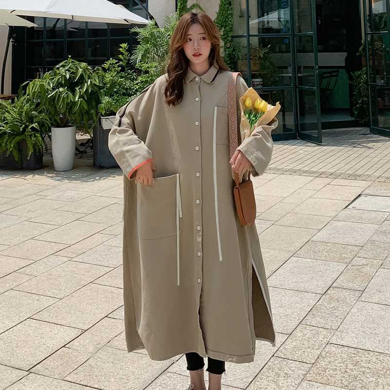 

2020Spring And Autumn New Youth Popular Solid Color Large Pocket Original Windbreaker Fashion Casual Wild Long Shirt Black/khaki