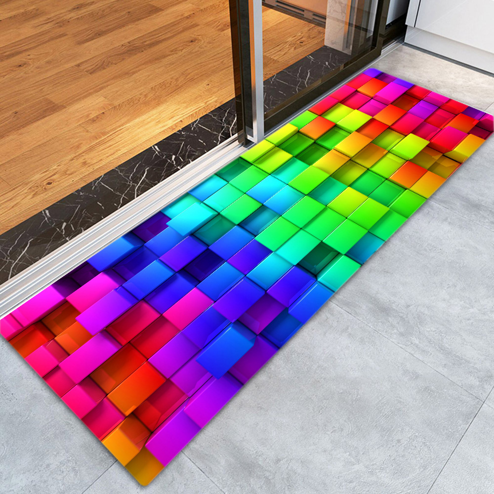 

3D Colored Square Grid Printed Area Rug for Living Room Hallway Mats Bedroom Runner Rugs Absorbent Kitchen Door Mats Bath, As pic