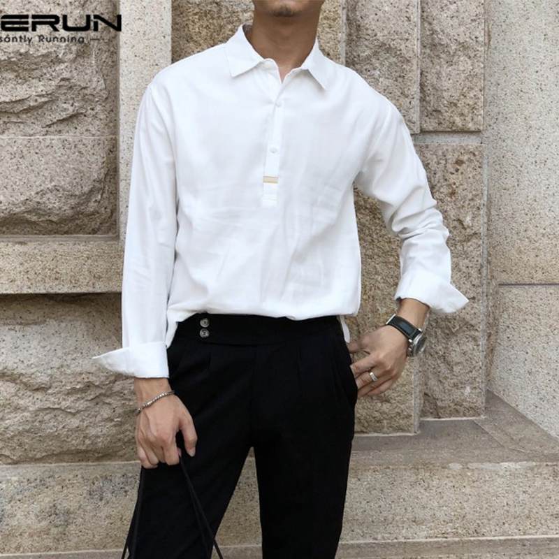 

INCERUN Men' Dress Shirt Brand Long Sleeve Lapel Button Camisa Breathable Patchwork 2020 Business Casual Shirts Men Streetwear, Black shirt