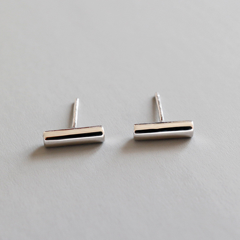

100% 925 Sterling Silver Geometric T Bar Stud Earrings For Women New Fine Jewelry Polished Small Piercing Earring