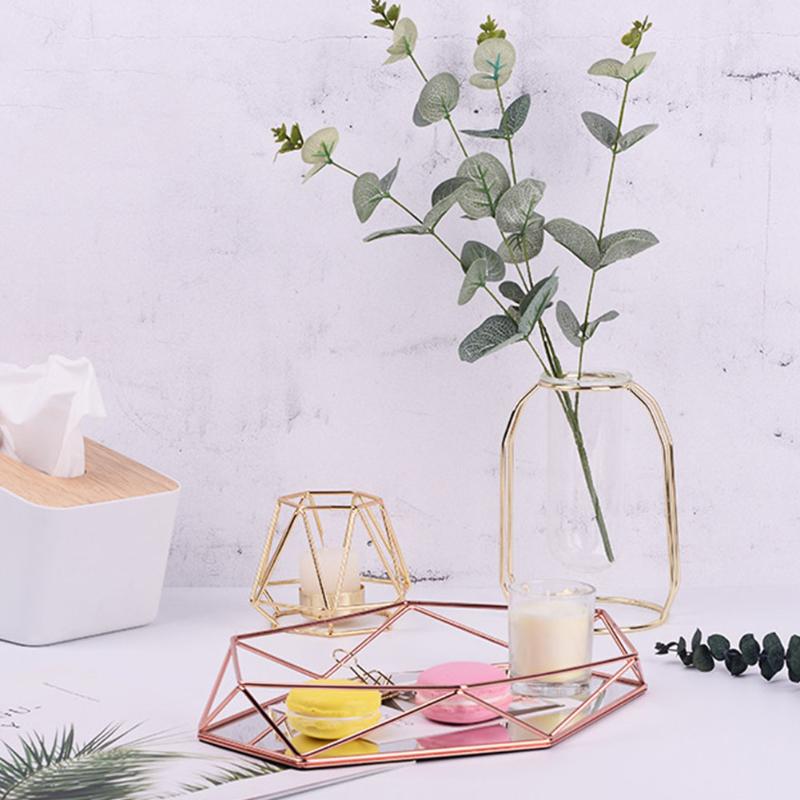 

Home Decor Holder Storage Tray Three-dimensional Sundries Nordic Style Cosmetics Jewelry Plate Iron Geometry Kitchen Organizer