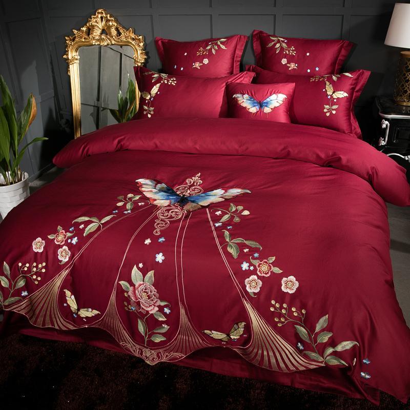 

42 4/7Pcs Egyptian Cotton Butterfly Oriental Bedding set Queen King size Duvet cover Bed linen sheet set Pillow