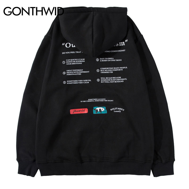

GONTHWID Creative Outgoing Autism Print Fleece Hoodies Sweatshirts Funny Panda Casual Pullover Hooded Streetwear Hip Hop Tops Y191112, Black