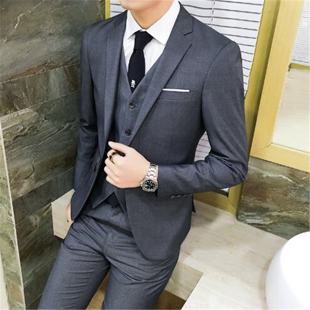 

New Fashion Grey Men Suits For Wedding 3Pieces(Jacket+Pant+Vest+Tie) Latest Design Terno Masculino Groom Custom Made Blazer, As picture shows