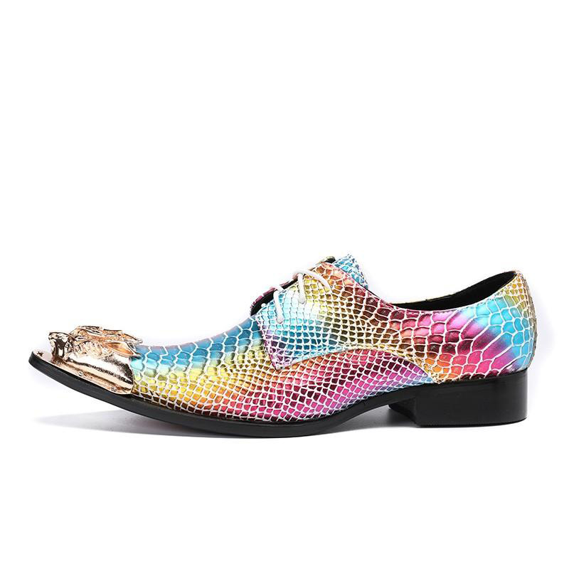 

Punk Rock Mens Shoes Gold Metal Toe Colorful Leather Men's Dress Shoes Personality Party and Wedding Shoes for Men, 46
