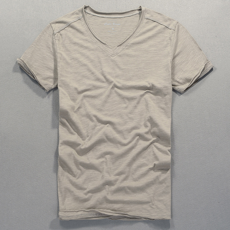 

Men' Summer Fashion Brand Japan Style Simple Design Solid Color V-neck Cotton Slim Fit Short Sleeve Tshirt Male Casual Tees, Green
