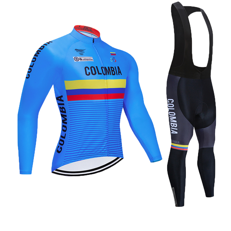 Winter Cycling Jersey Set 2020 Pro Team COLOMBIA Thermal Fleece Cycling Clothing Ropa Ciclismo Invierno MTB bike jersey bib pants kit-image-539473873