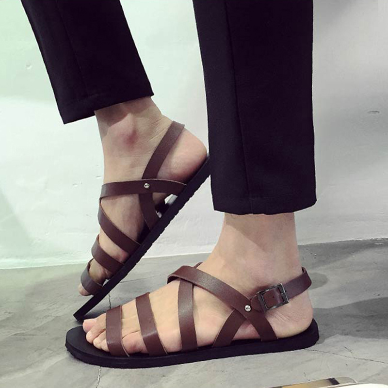 

Rome Leather Sandals Men Summer Beach Gladiator Zapatos Hombre 2020 New Summer Men's Sandal Shoes Black/Brown, Size 38-43